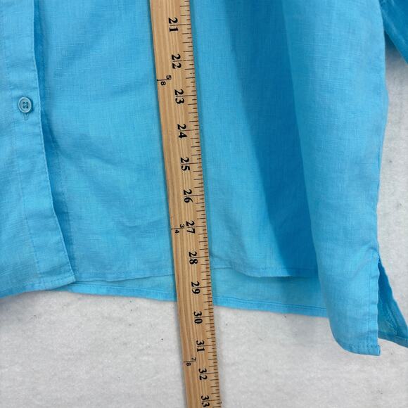 Feel Good Store Tunic Blouse Womens Size XL Blue 100% Linen Button Up 3/4 Sleeve - Picture 10 of 11